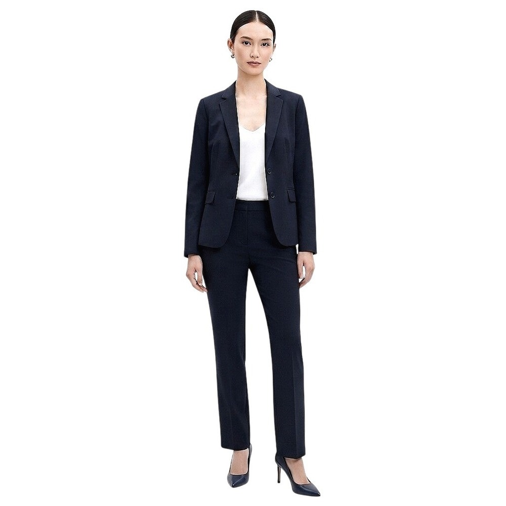 Ann Taylor Factory Two Button Suit Blazer Women Size 12 Navy Blue Jacket EUC